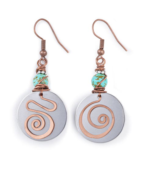 Copper Coiled Moon Earrings
