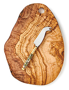 Artisan Glass & Olive Wood Cheese Set